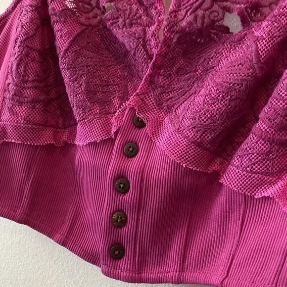 Free People Have My Heart Raspberry Sherbert Stretch Crop Tank Top Bralette M﻿﻿﻿ - Picture 6 of 10